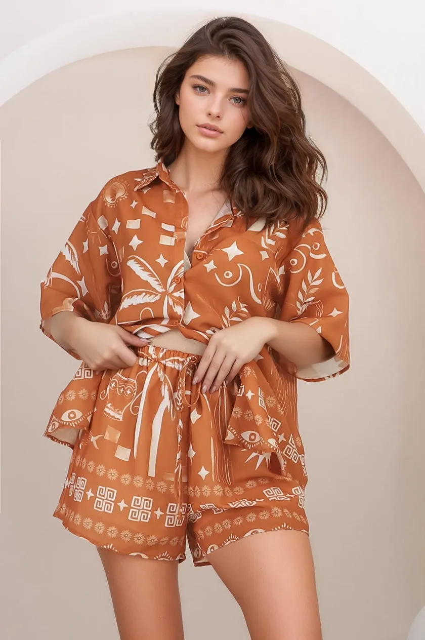 Talitha Button Up Shirt And Shorts Set - Embry Print in Orange sold by Salty Crush product image thumbnail 3