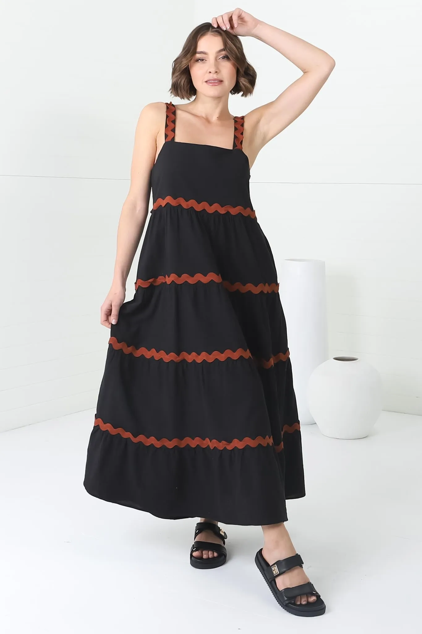 Bailie Maxi Dress - Rick Rack Detailed Sun Dress with Pockets in Black sold by Salty Crush product image thumbnail 5