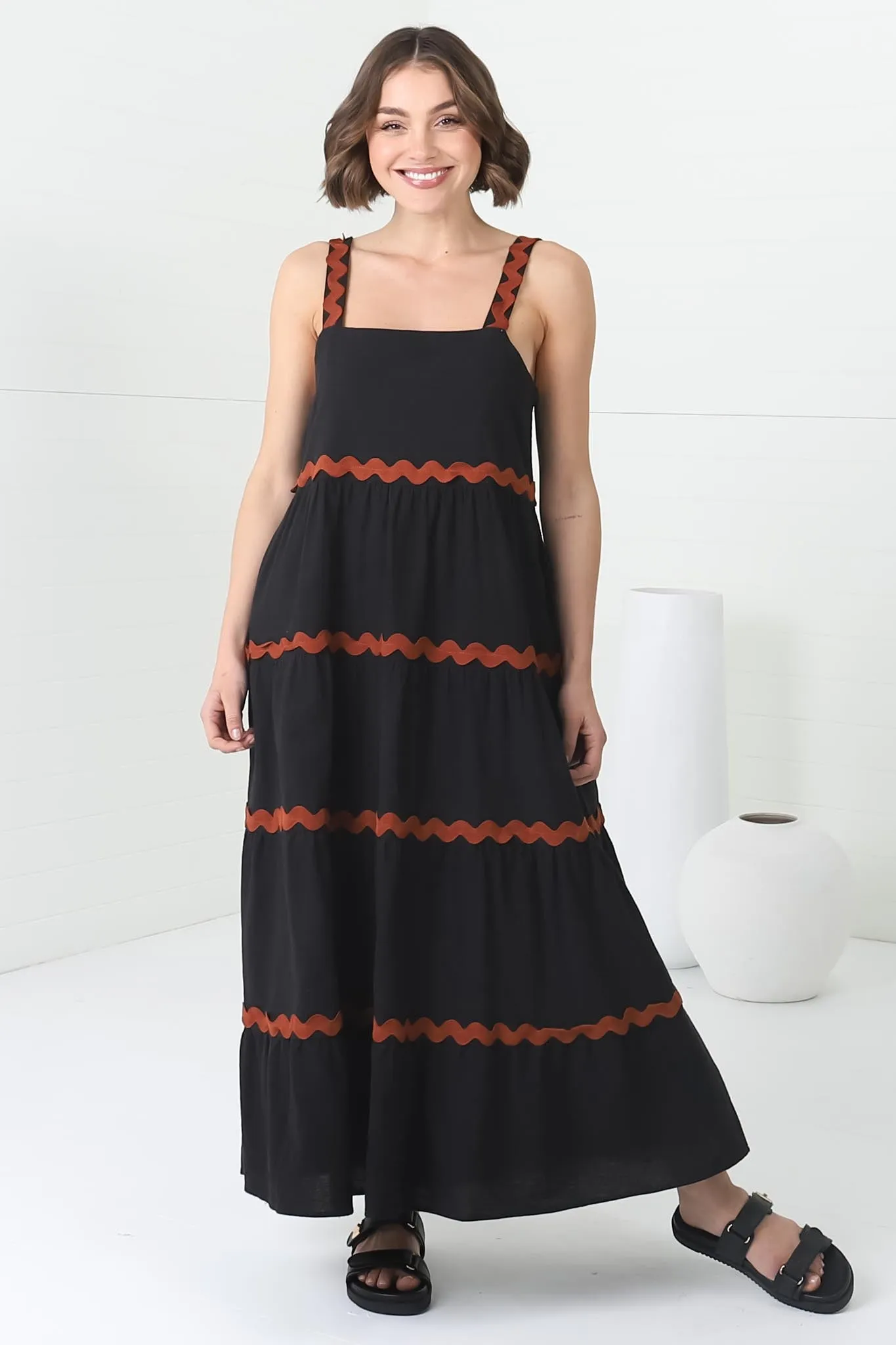Bailie Maxi Dress - Rick Rack Detailed Sun Dress with Pockets in Black sold by Salty Crush product image thumbnail 3