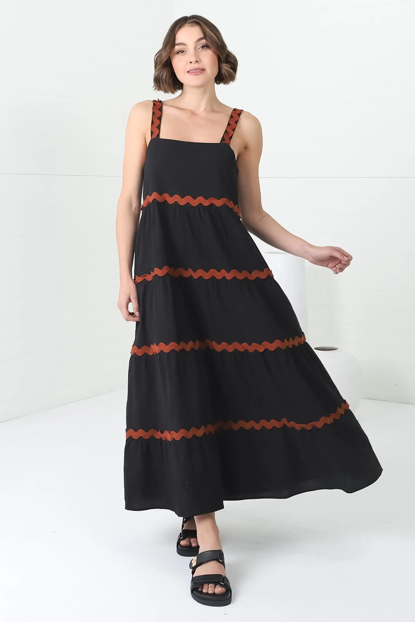 Bailie Maxi Dress - Rick Rack Detailed Sun Dress with Pockets in Black sold by Salty Crush product image thumbnail 2