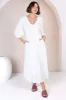 Lellah Midi Dress - Shirred Bodice Soft V Neck Tiered Dress in White sold by Salty Crush
