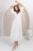 Lellah Midi Dress - Shirred Bodice Soft V Neck Tiered Dress in White sold by Salty Crush