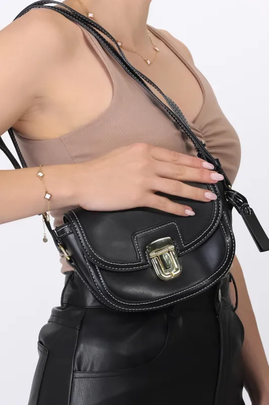 Collins Contrast Stitching Saddle Bag - Black sold by Salty Crush