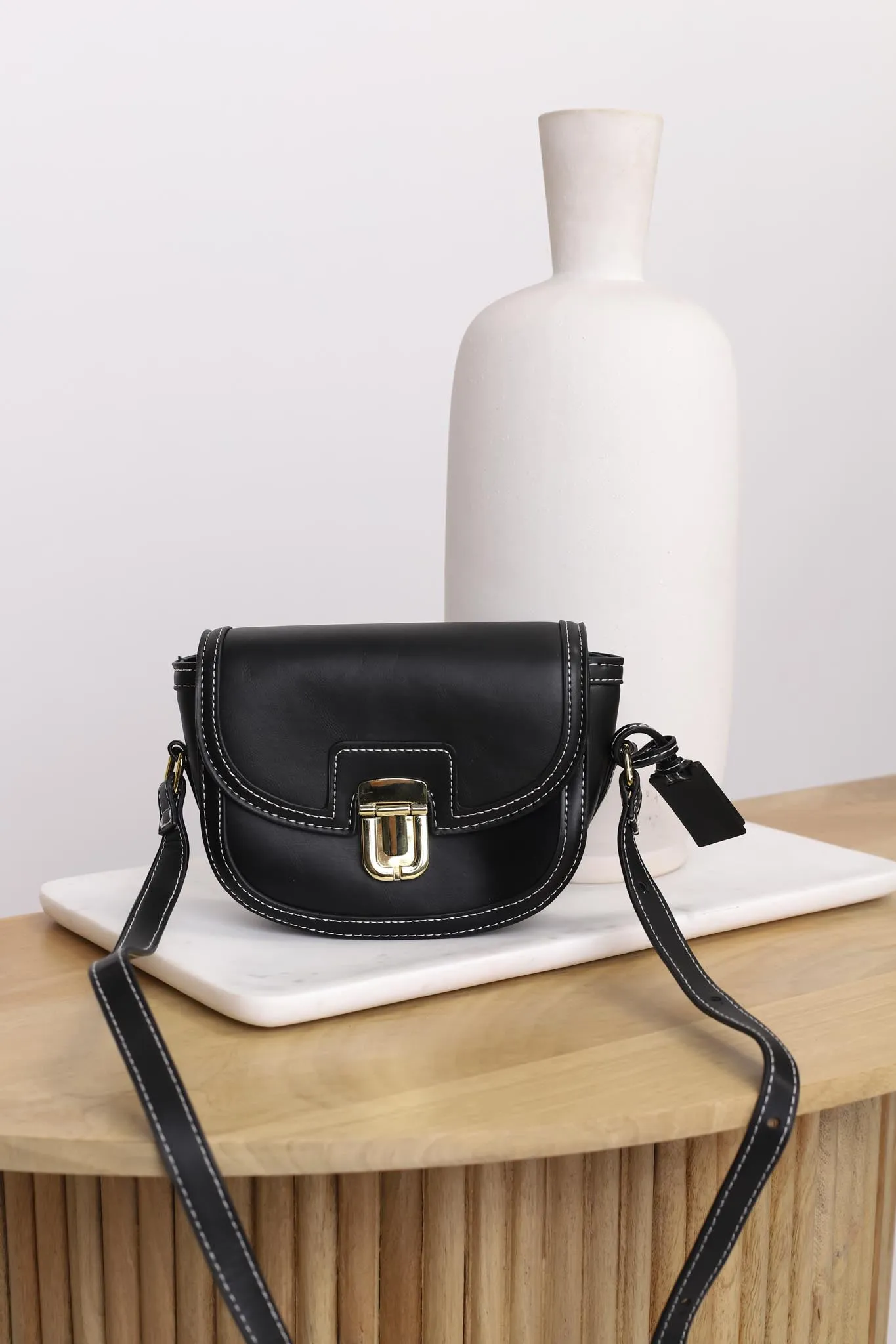 Collins Contrast Stitching Saddle Bag - Black sold by Salty Crush product image thumbnail 2