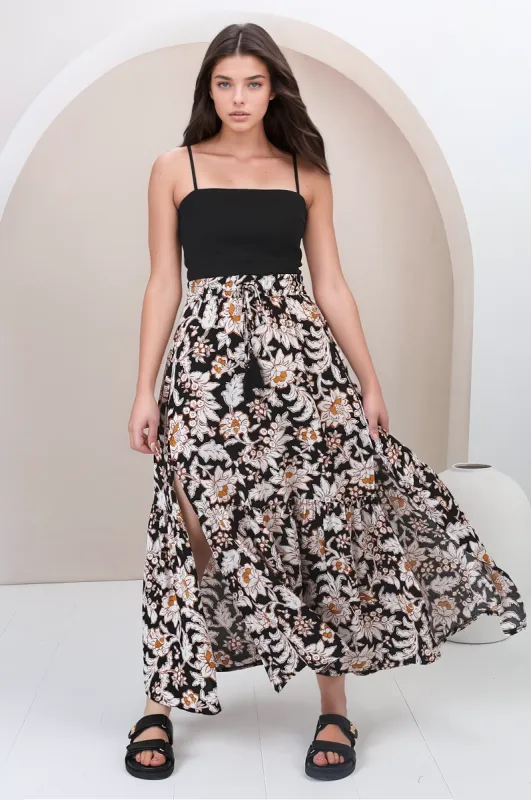 Hellen Maxi Skirt - High Waisted Skirt with Front Splits in Torah Print sold by Salty Crush