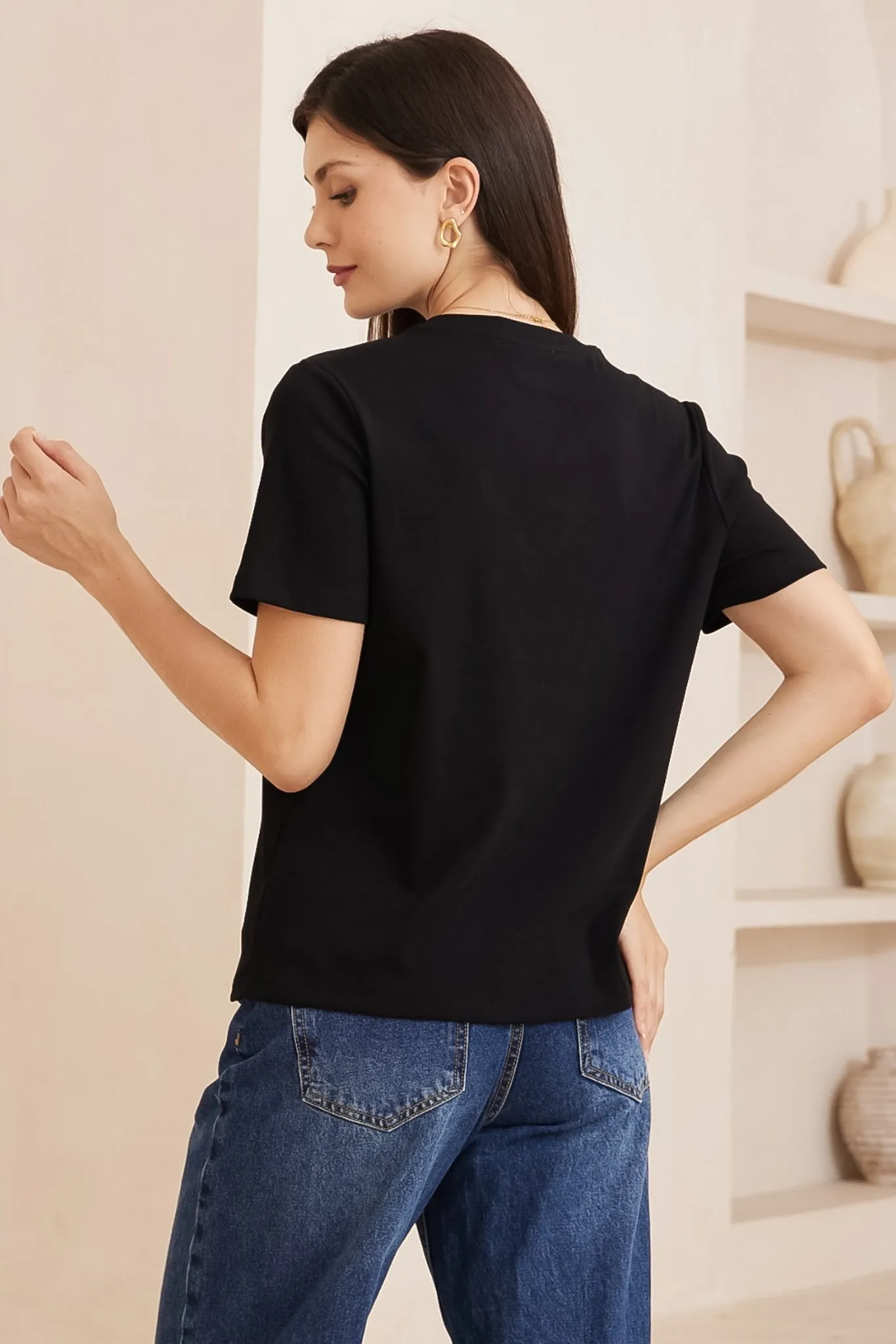 Charlotte T-Shirt - Classic Crew Neck Tee in Black sold by Salty Crush product image thumbnail 3
