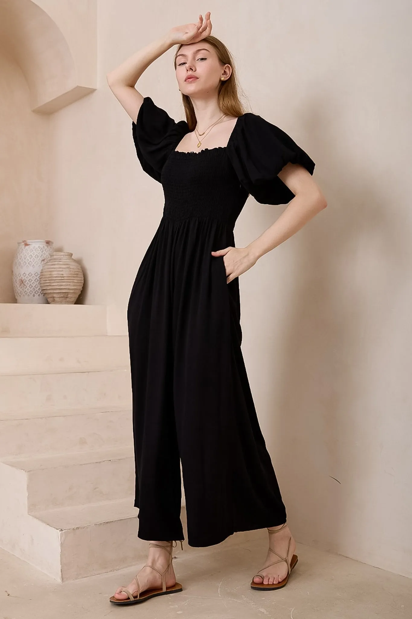 Elsa Jumpsuit - On or Off Shoulder Wide Leg Jumpsuit in Black sold by Salty Crush product image thumbnail 3