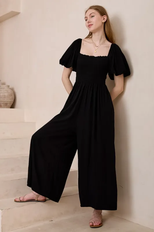 Elsa Jumpsuit - On or Off Shoulder Wide Leg Jumpsuit in Black made by Salty Crush