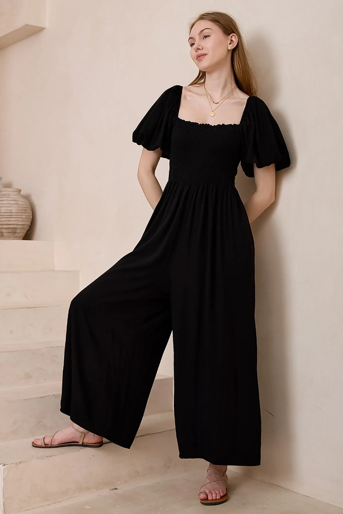 Elsa Jumpsuit - On or Off Shoulder Wide Leg Jumpsuit in Black sold by Salty Crush