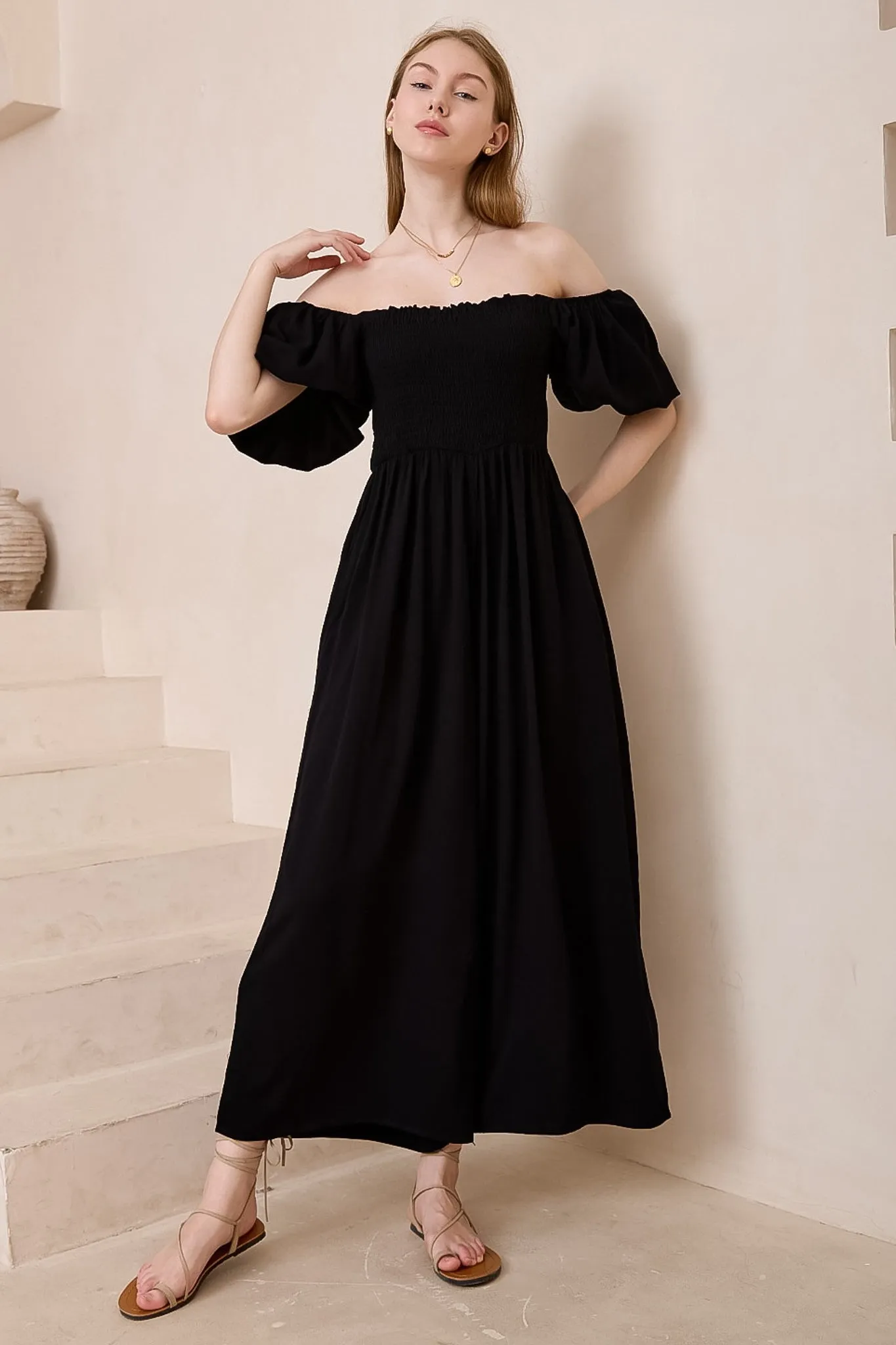 Elsa Jumpsuit - On or Off Shoulder Wide Leg Jumpsuit in Black sold by Salty Crush product image thumbnail 2