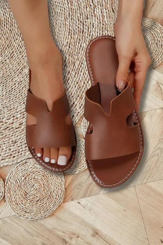 Rozlin Cut Out Slides - Brown sold by Salty Crush