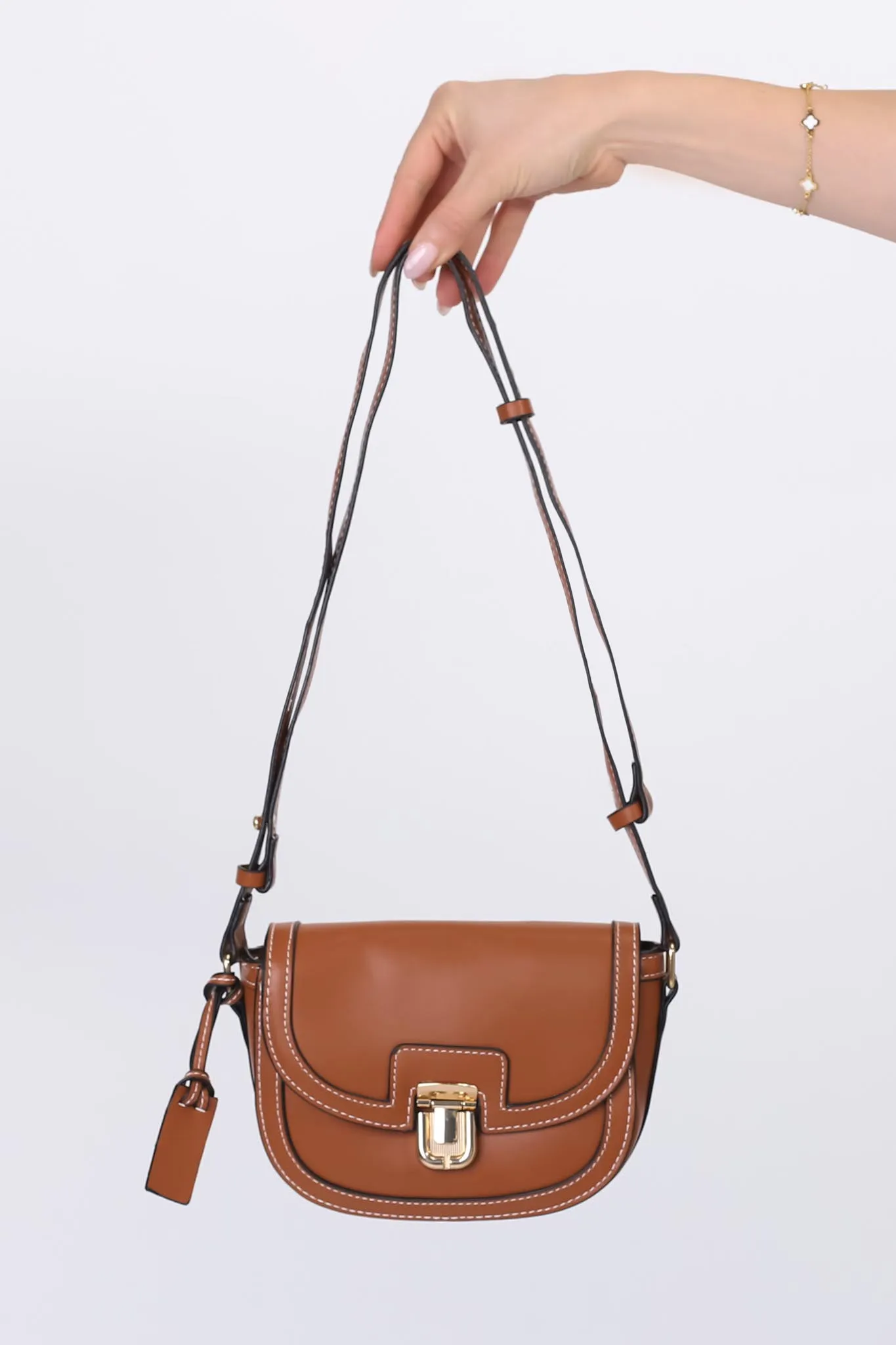 Collins Contrast Stitching Saddle Bag - Brown sold by Salty Crush product image thumbnail 3