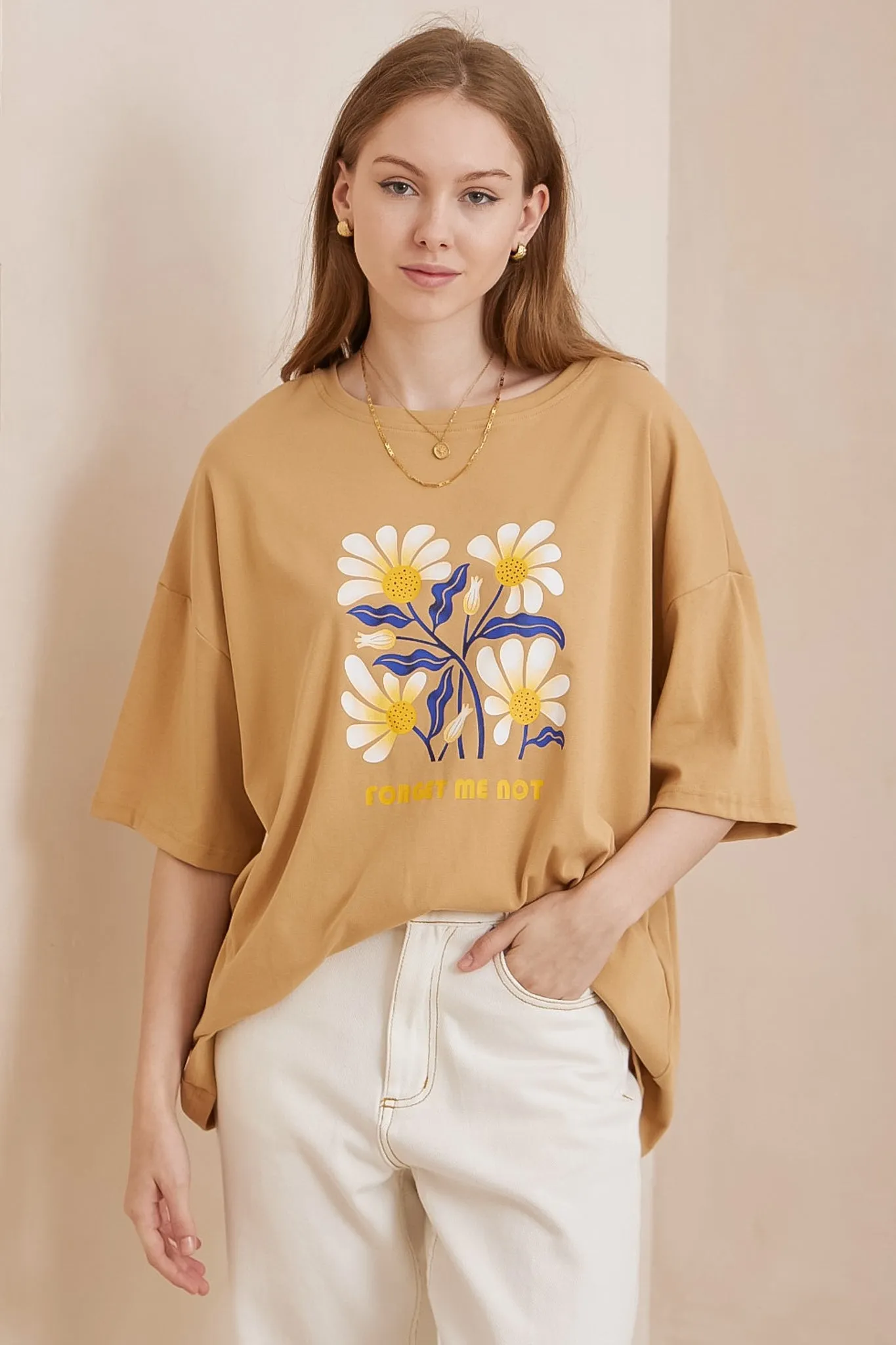 Daisy T-Shirt - Oversized Graphic Crew Neck Tee in Honey sold by Salty Crush product image thumbnail 2