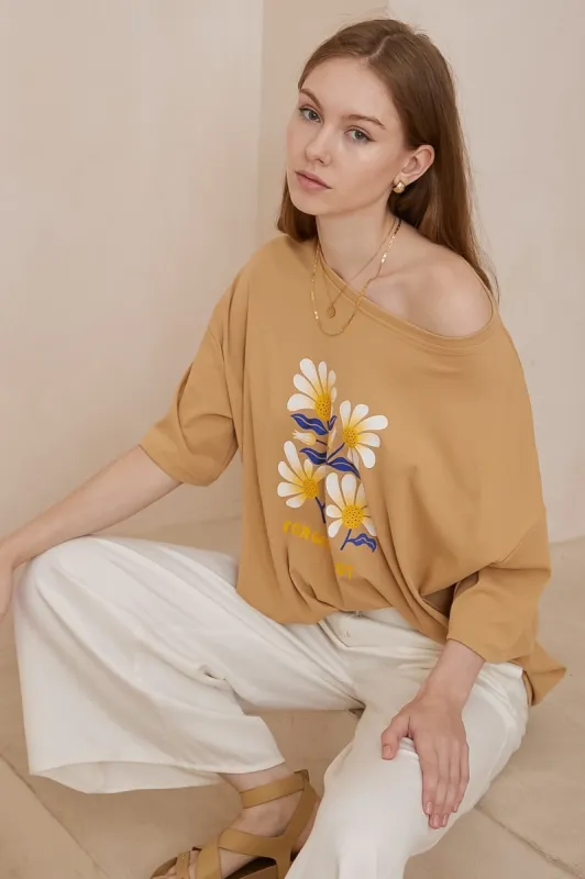 Daisy T-Shirt - Oversized Graphic Crew Neck Tee in Honey sold by Salty Crush