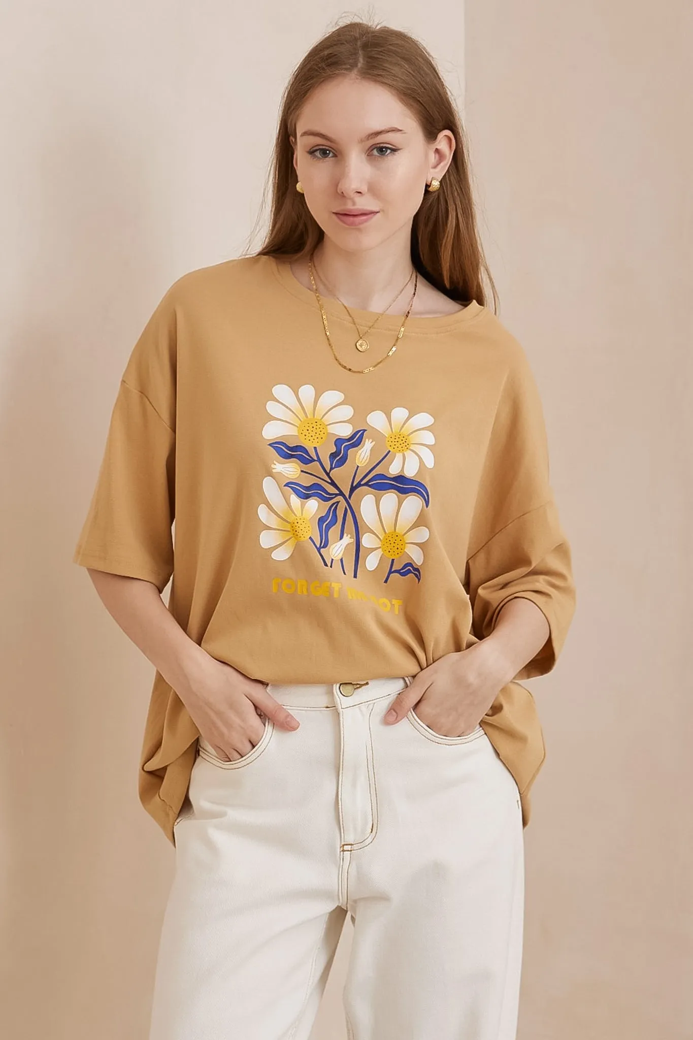 Daisy T-Shirt - Oversized Graphic Crew Neck Tee in Honey sold by Salty Crush product image thumbnail 4