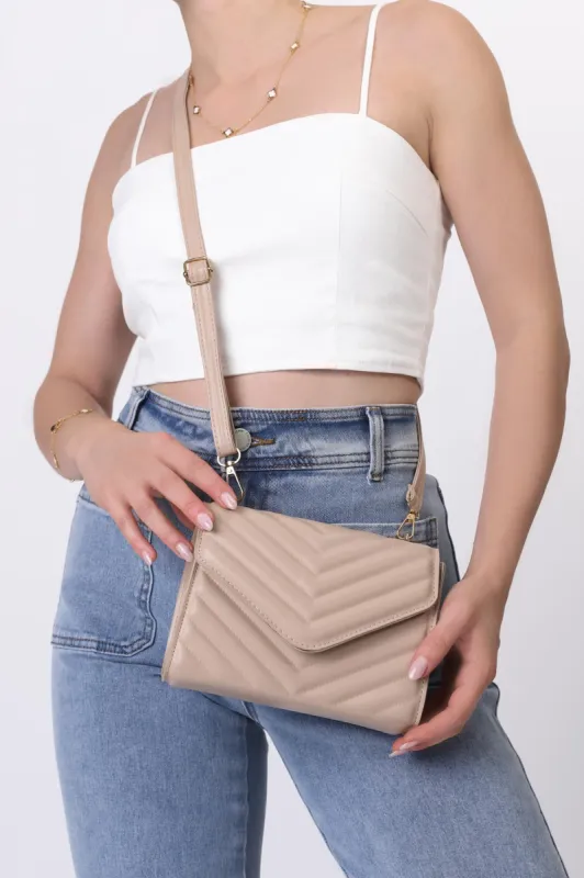 Rosie Chevron Quilted Bag - Taupe sold by Salty Crush