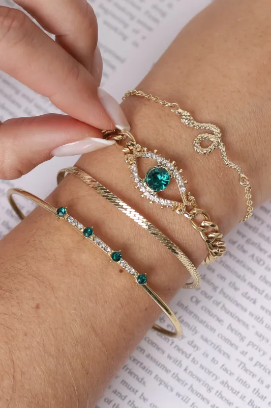 Saul Rhinestone Bracelet Set - Gold sold by Salty Crush