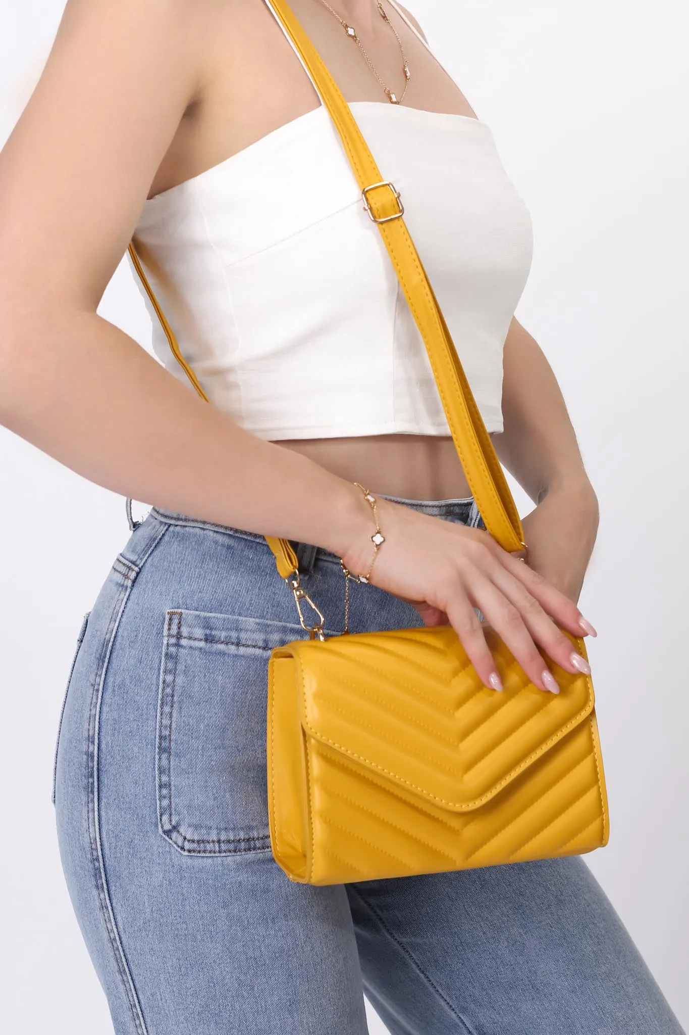 Rosie Chevron Quilted Bag - Mustard sold by Salty Crush