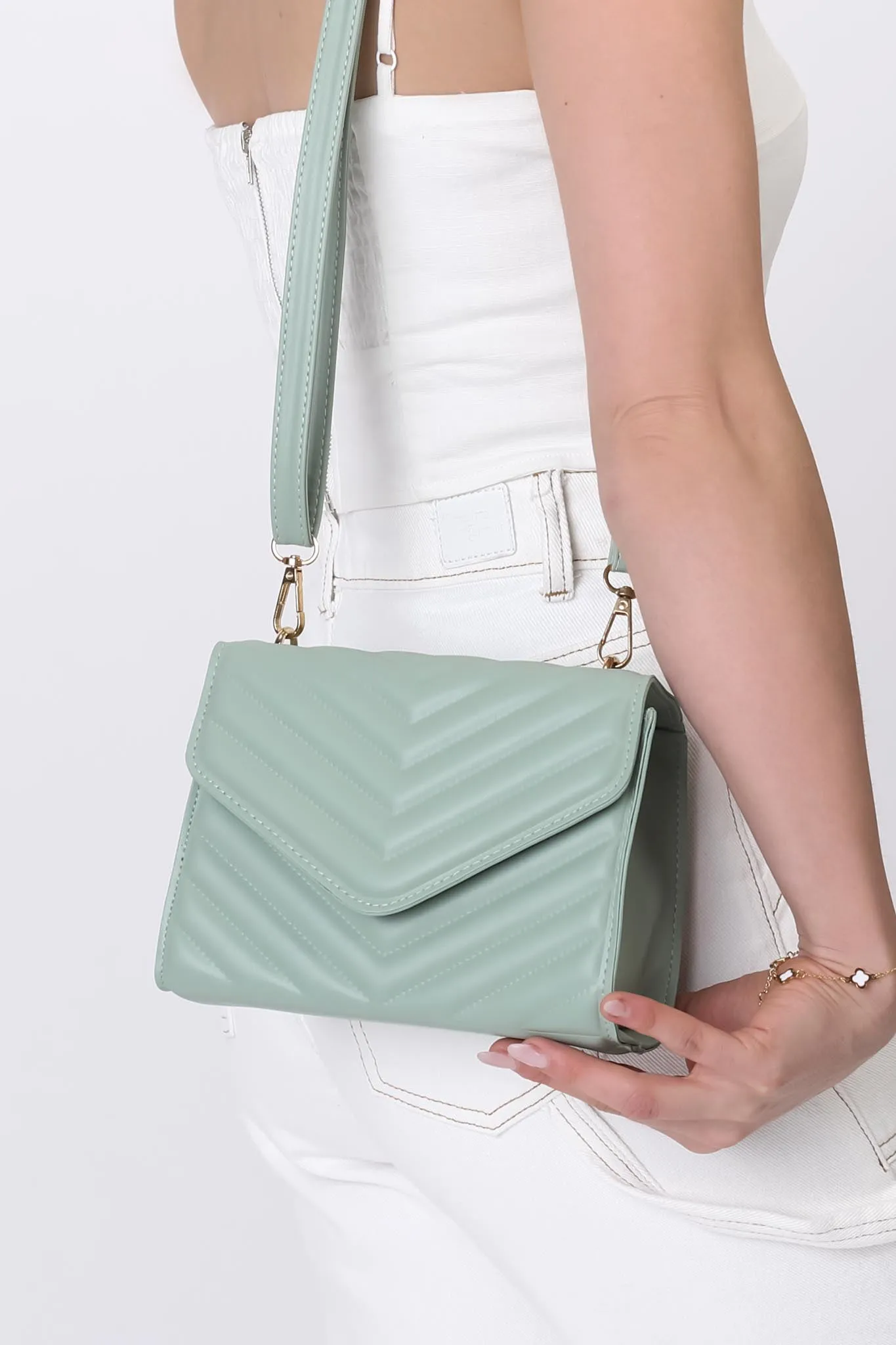 Rosie Chevron Quilted Bag - Mint sold by Salty Crush