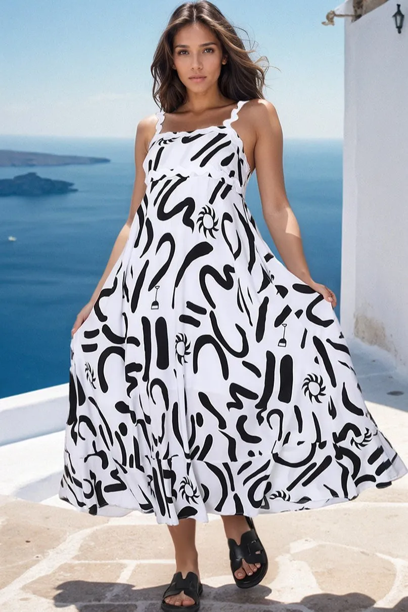 Bailie Maxi Dress - Rick Rack Detailed Sun Dress with Pockets Daley Print in White sold by Salty Crush