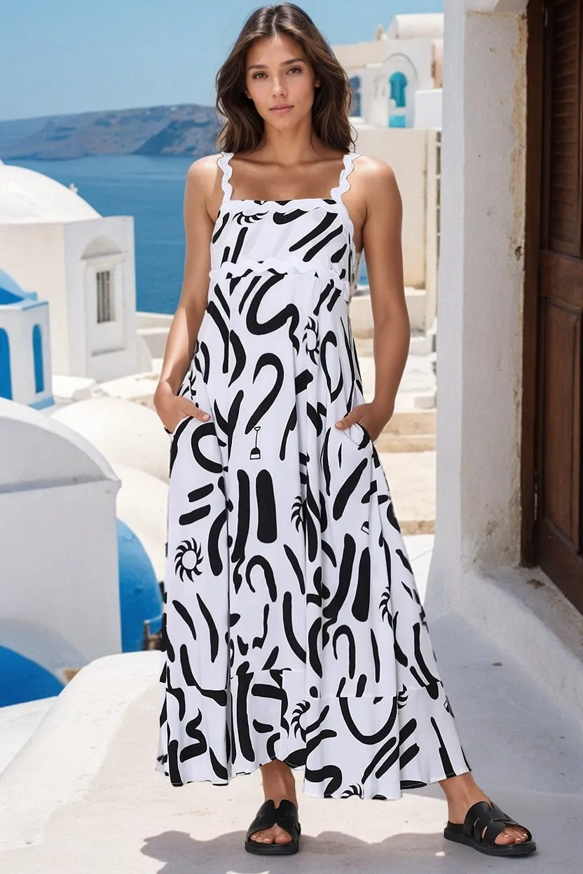 Bailie Maxi Dress - Rick Rack Detailed Sun Dress with Pockets Daley Print in White sold by Salty Crush product image thumbnail 2