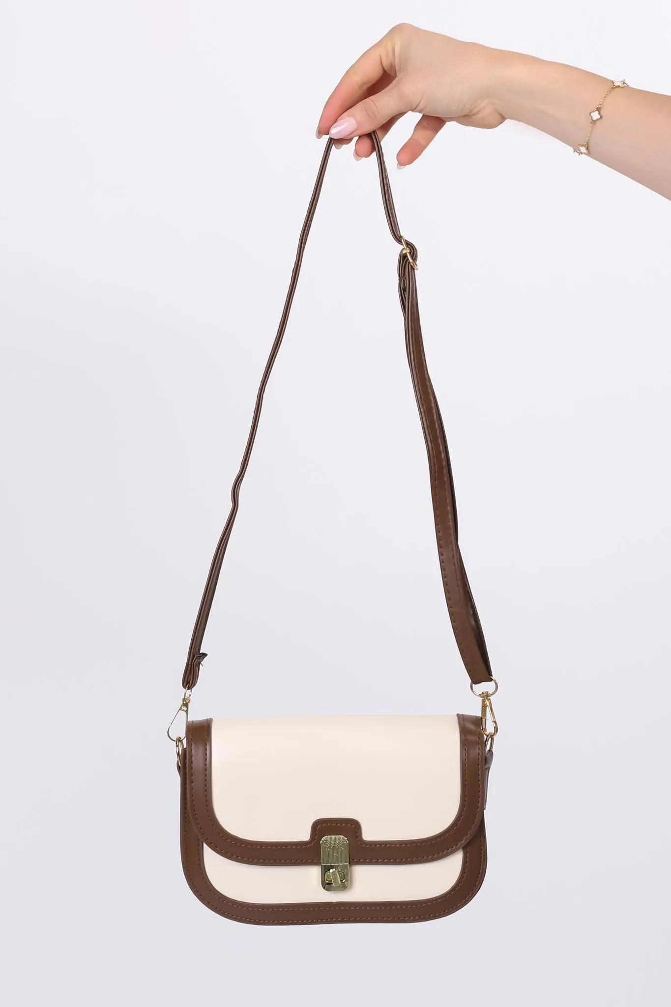 Tanah Twist Lock Square Bag - Beige Colour-Block sold by Salty Crush product image thumbnail 5