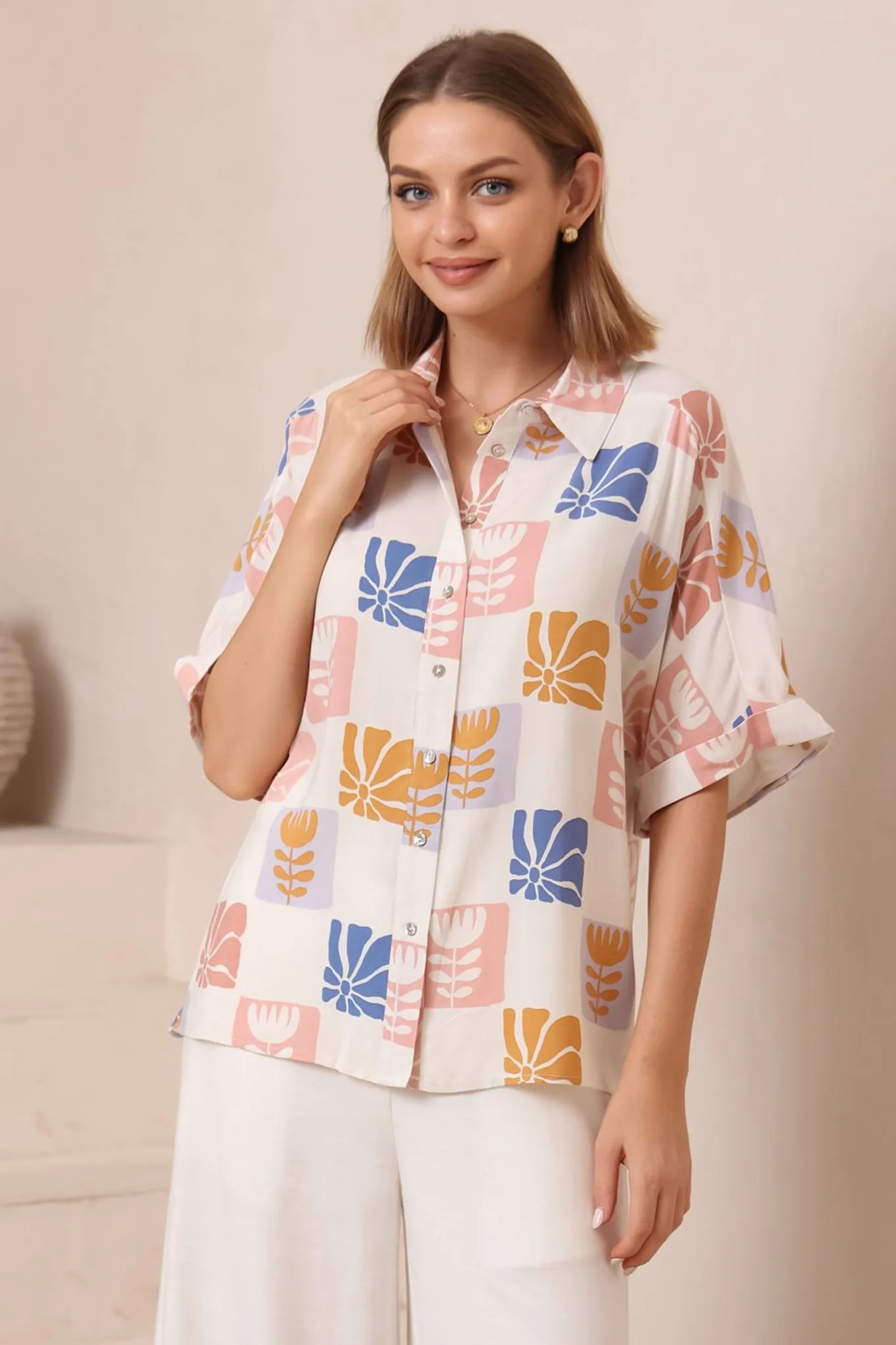 Dion Shirt - Collared Button Down Shirt in Emalee Print sold by Salty Crush