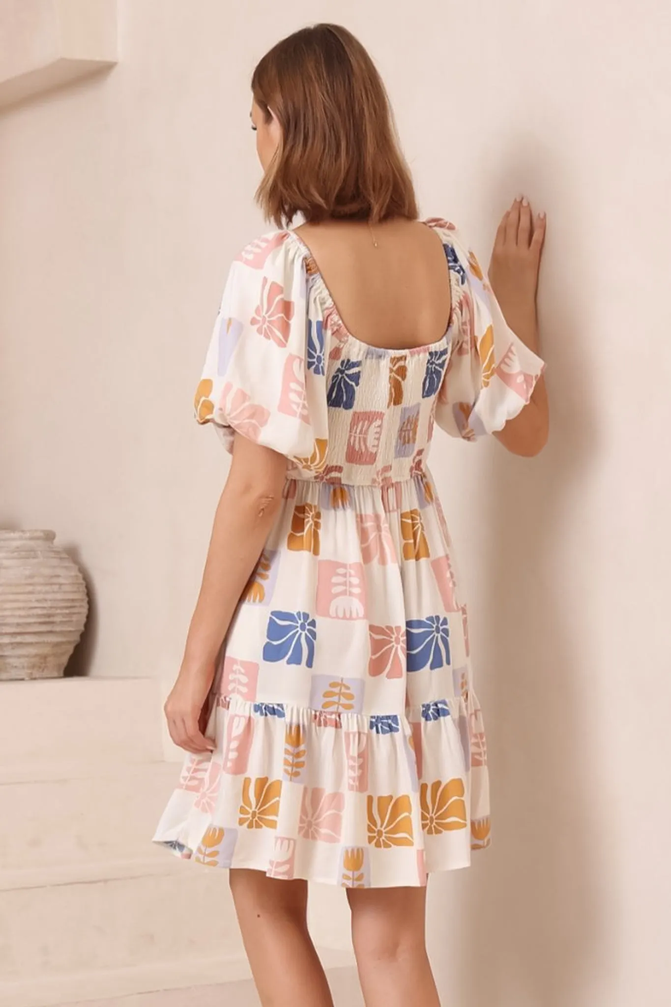 Elea Mini Dress - Multiway Neckline A-Line Dress with Balloon Sleeves in Emalee Print sold by Salty Crush product image thumbnail 5