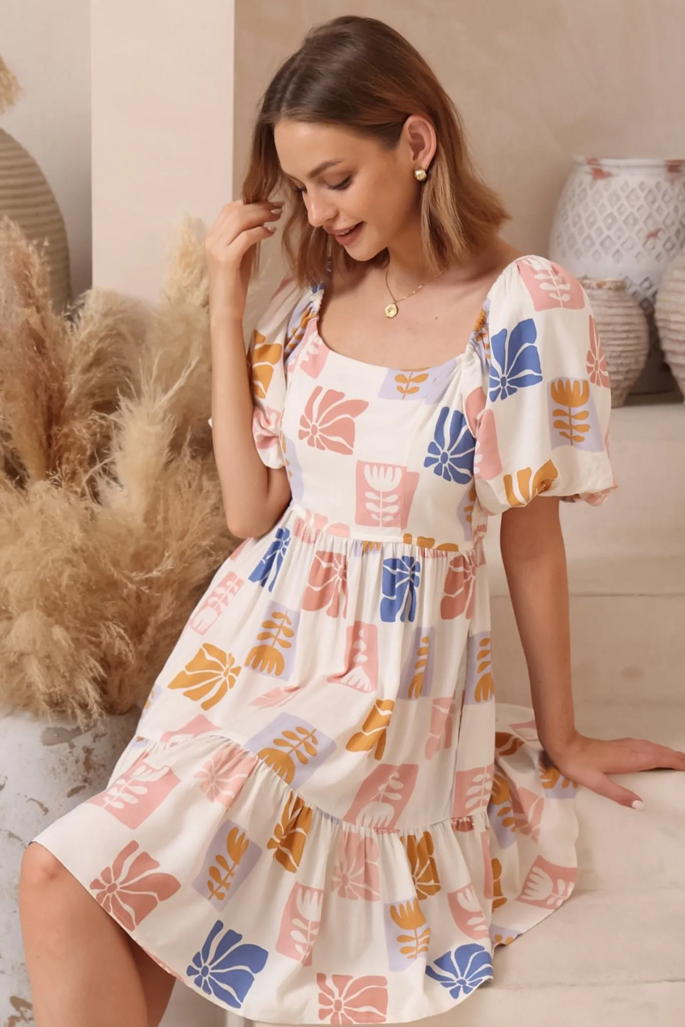 Elea Mini Dress - Multiway Neckline A-Line Dress with Balloon Sleeves in Emalee Print sold by Salty Crush product image thumbnail 3