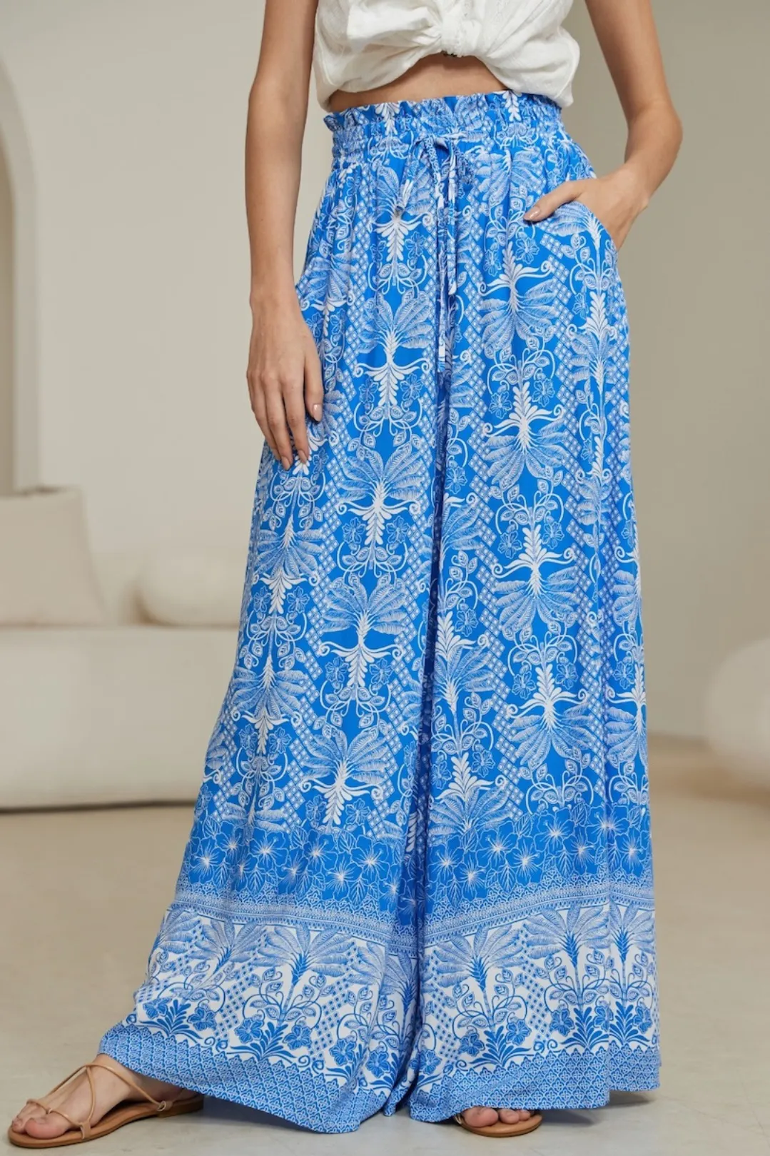 Charli Pants - Paper Bag High Waisted Wide Leg Pants in Melina Print sold by Salty Crush product image thumbnail 2