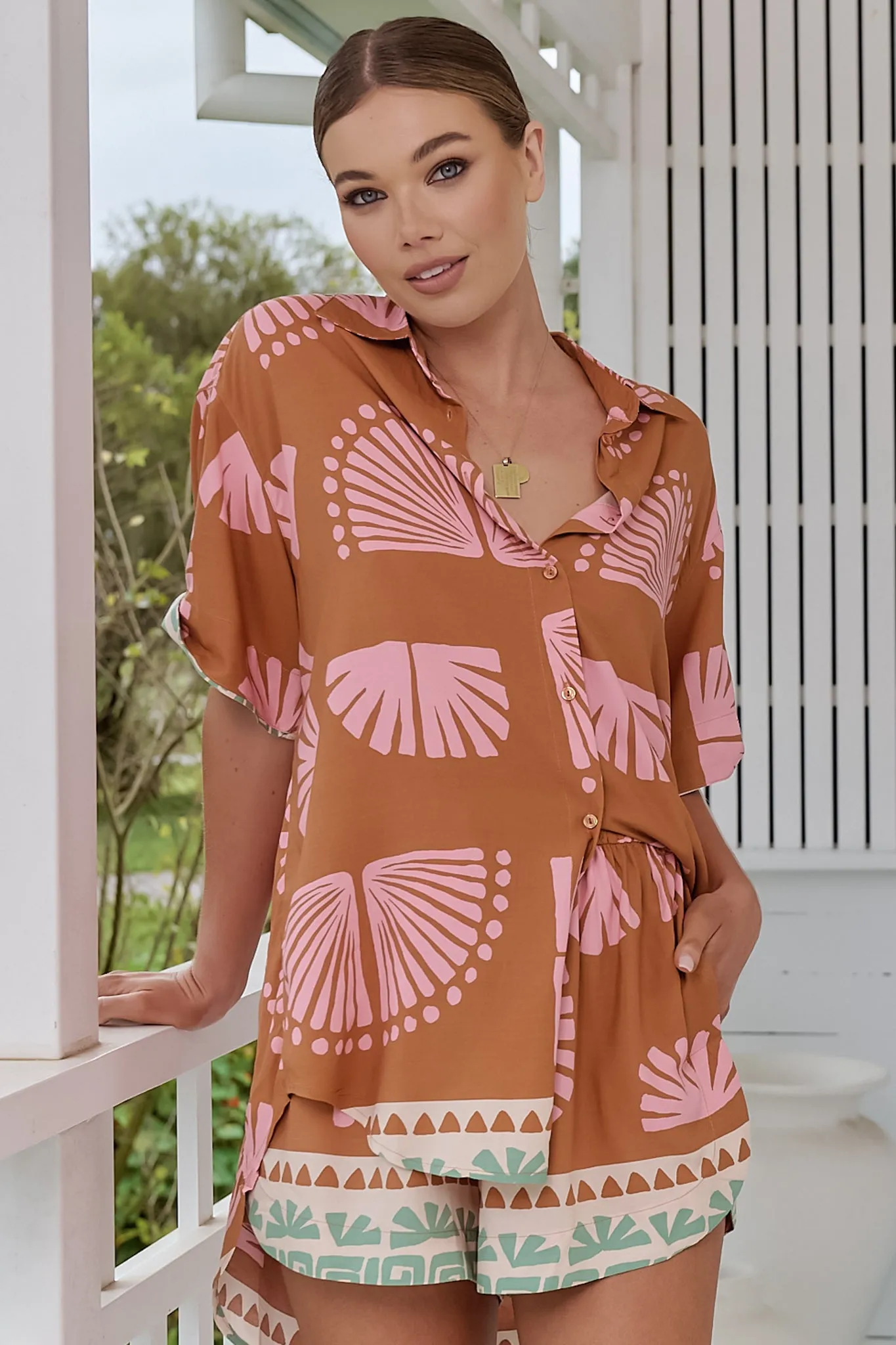 JAASE - Lola Shirt: High-Low Button Down Shirt in Suga Print sold by Salty Crush