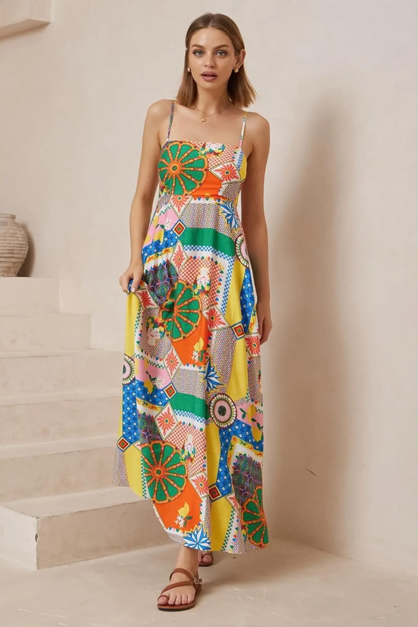 Bonita Maxi Dress: Spaghetti Strap Sun Dress in Myra Print sold by Salty Crush product image thumbnail 3