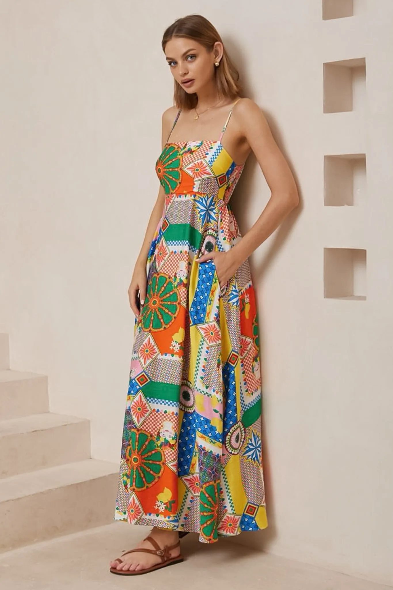 Bonita Maxi Dress: Spaghetti Strap Sun Dress in Myra Print sold by Salty Crush product image thumbnail 4