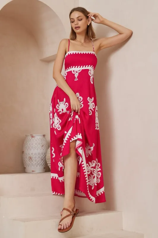 Bonita Maxi Dress: Spaghetti Strap Sun Dress in Maceo Print Magenta sold by Salty Crush