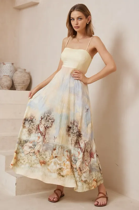 Bonita Maxi Dress: Spaghetti Strap Sun Dress in Grasie Print sold by Salty Crush