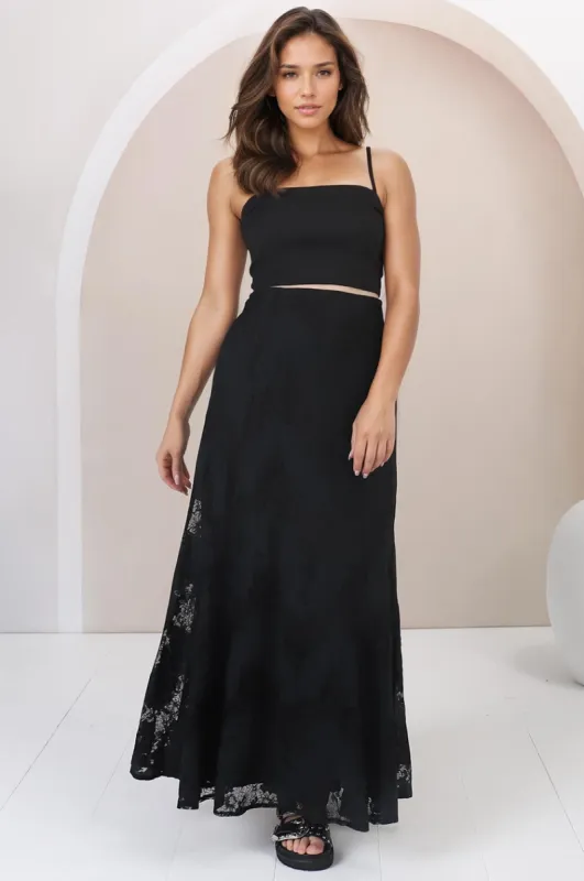 Jessica Maxi Skirt - Lace Overlay Mermaid Maxi Skirt in Black sold by Salty Crush