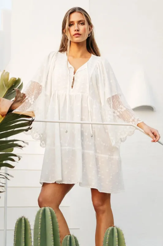 JAASE - Adela Mini Dress: Cotton Lace and Embroidered Smock Dress in White sold by Salty Crush