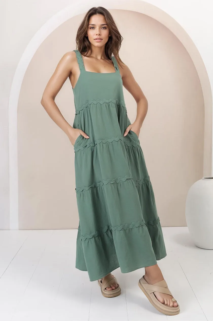 Bailie Maxi Dress - Rick Rack Detailed Sun Dress with Pockets in Green sold by Salty Crush product image thumbnail 5