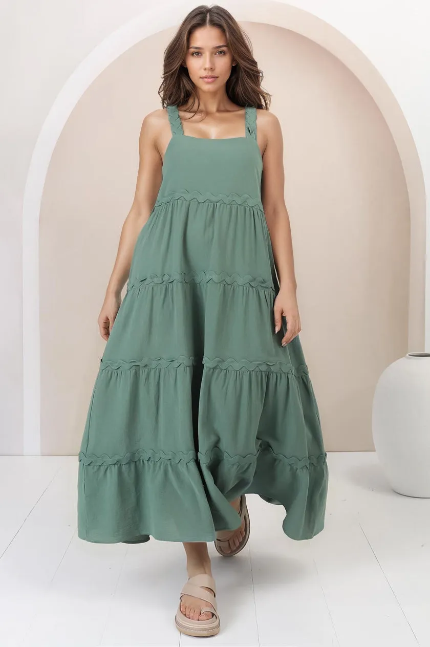 Bailie Maxi Dress - Rick Rack Detailed Sun Dress with Pockets in Green sold by Salty Crush product image thumbnail 2
