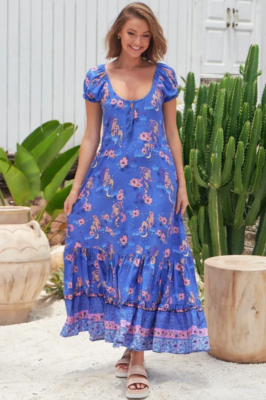 JAASE - Saria Maxi Dress: Scoop Neckline Slimline Dress in Soleil Print sold by Salty Crush