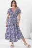 Amaya Midi Dress - Shirred Cap Sleeve A Line Dress in Ishaka Print sold by Salty Crush