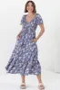 Amaya Midi Dress - Shirred Cap Sleeve A Line Dress in Ishaka Print sold by Salty Crush