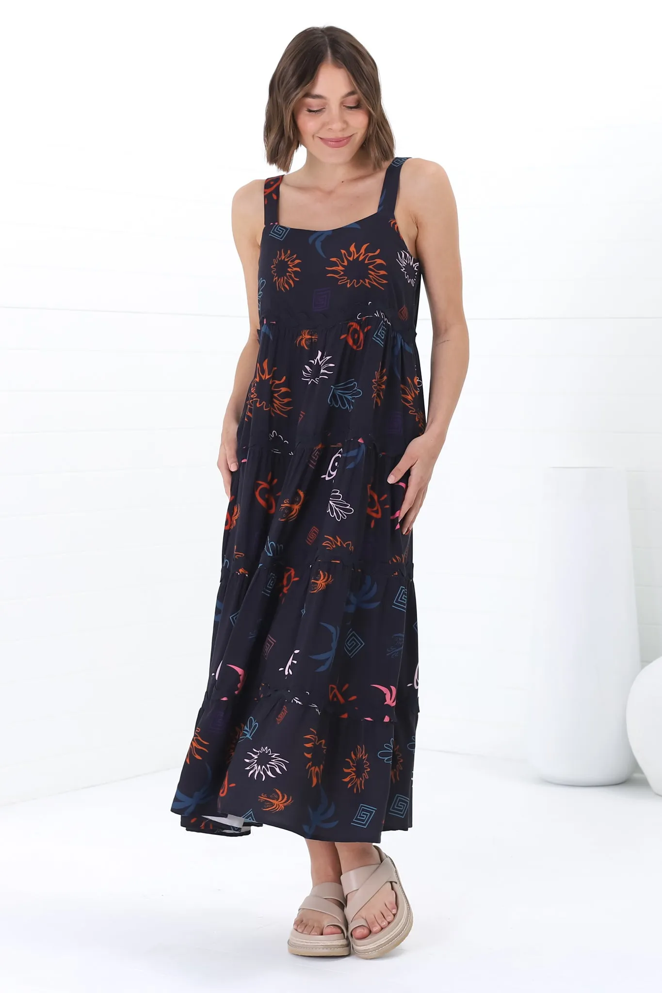 Amabel Maxi Dress - Thick Adjustable Strap Sun Dress in Kalista Print Navy sold by Salty Crush product image thumbnail 4