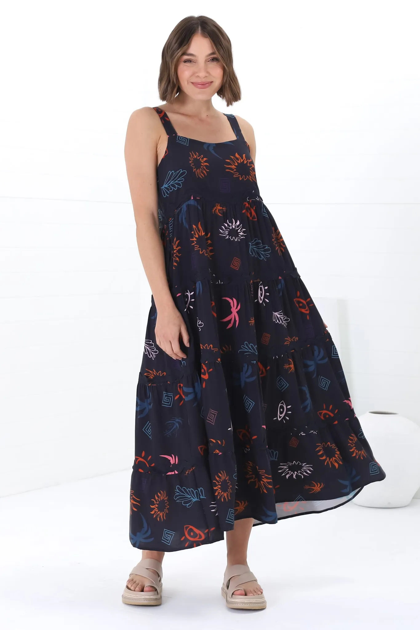 Amabel Maxi Dress - Thick Adjustable Strap Sun Dress in Kalista Print Navy sold by Salty Crush product image thumbnail 2