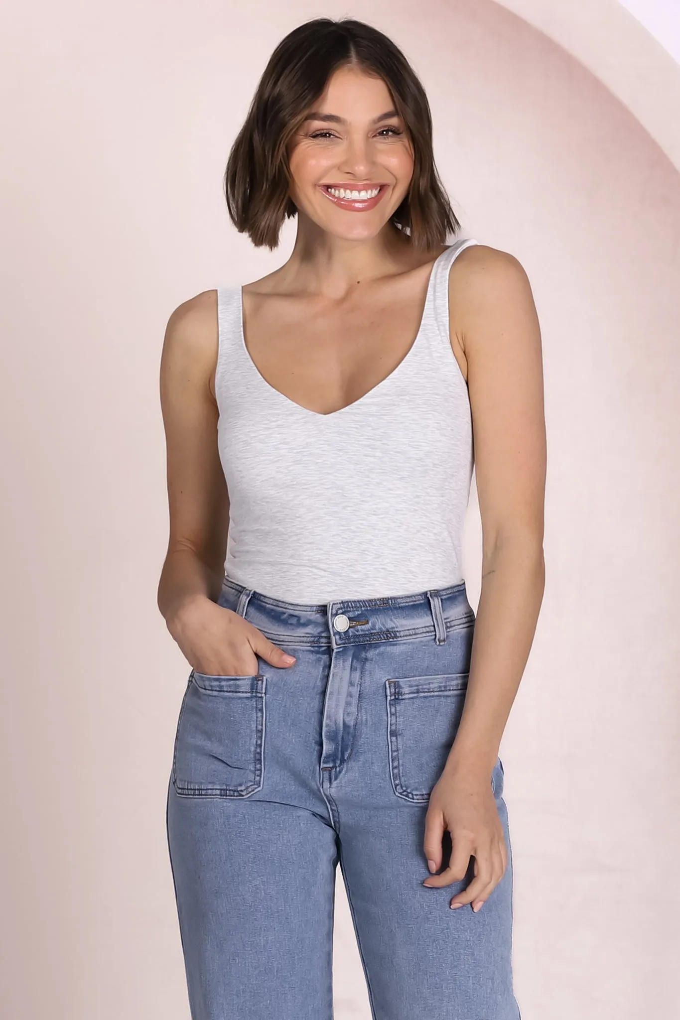 Santie Singlet - V Neckline Double Layered Singlet in Grey sold by Salty Crush