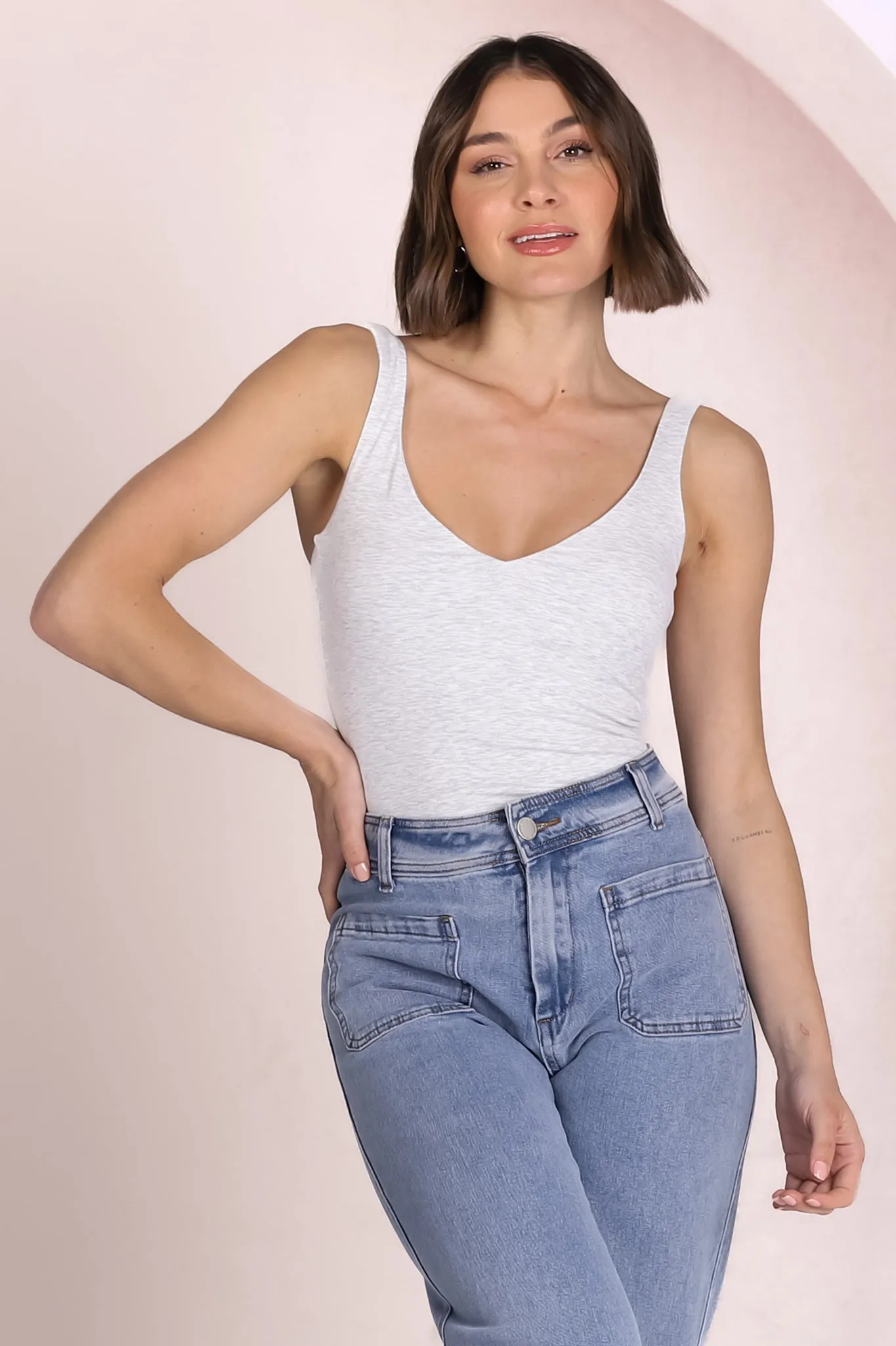 Santie Singlet - V Neckline Double Layered Singlet in Grey sold by Salty Crush product image thumbnail 3