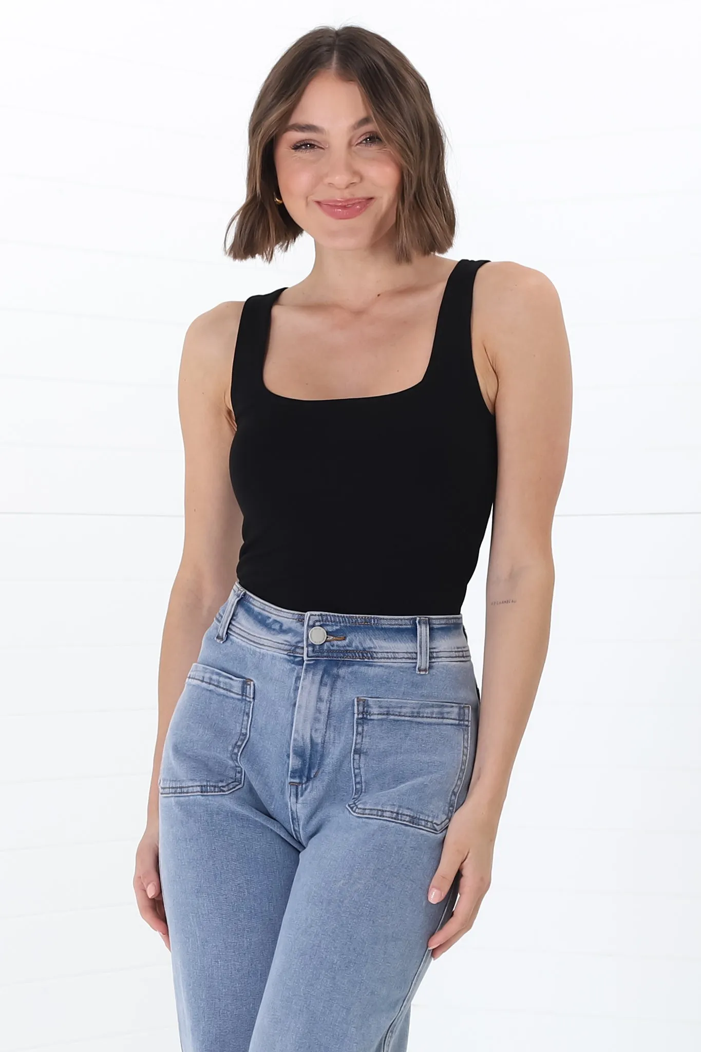 Edie Singlet - Square Neckline Double Layered Singlet in Black sold by Salty Crush product image thumbnail 3