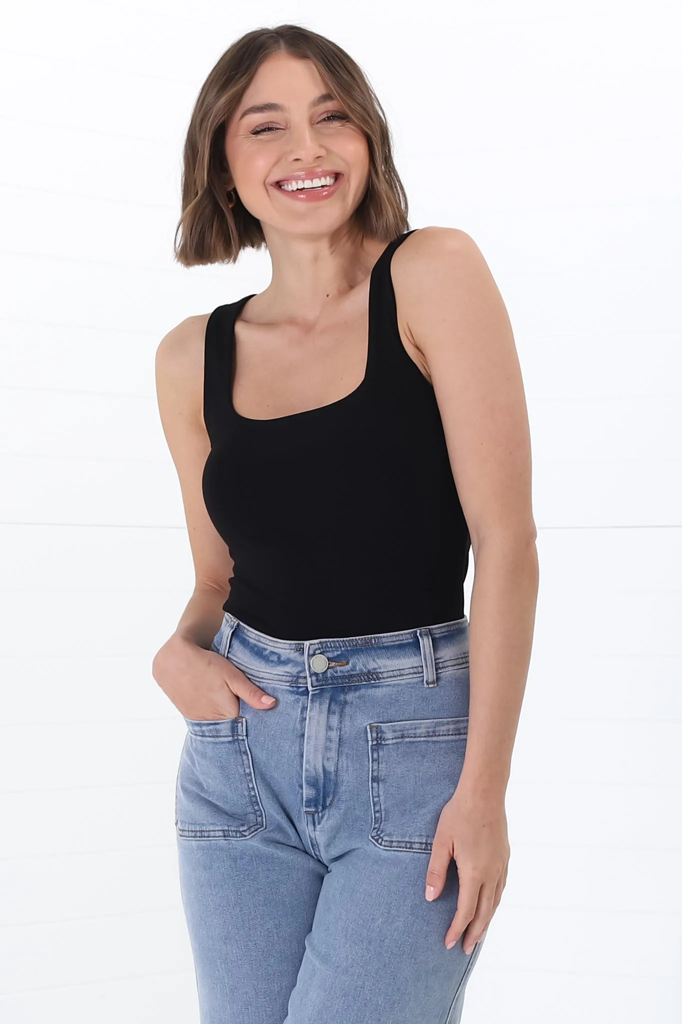 Edie Singlet - Square Neckline Double Layered Singlet in Black sold by Salty Crush product image thumbnail 5