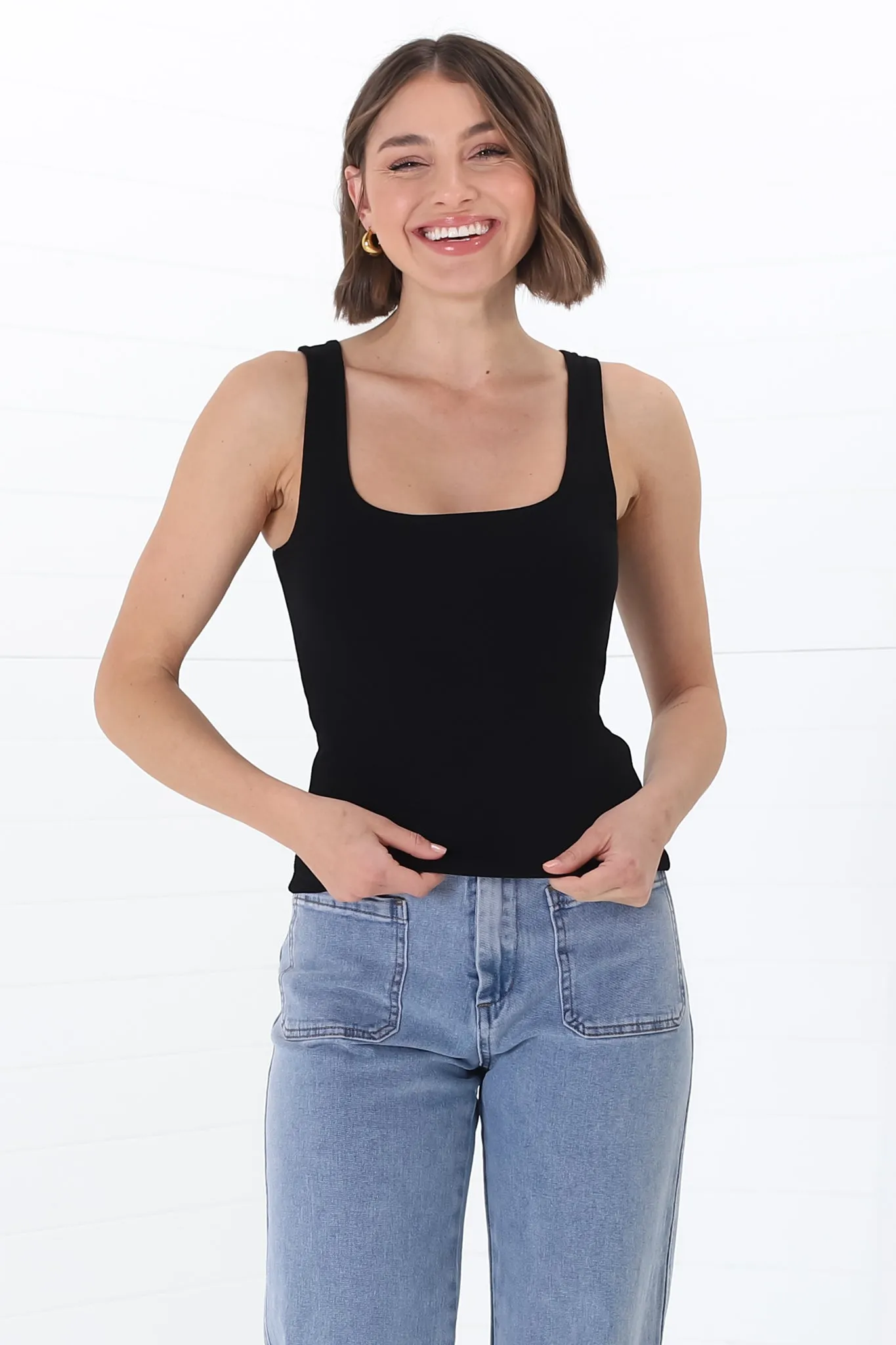 Edie Singlet - Square Neckline Double Layered Singlet in Black sold by Salty Crush product image thumbnail 2