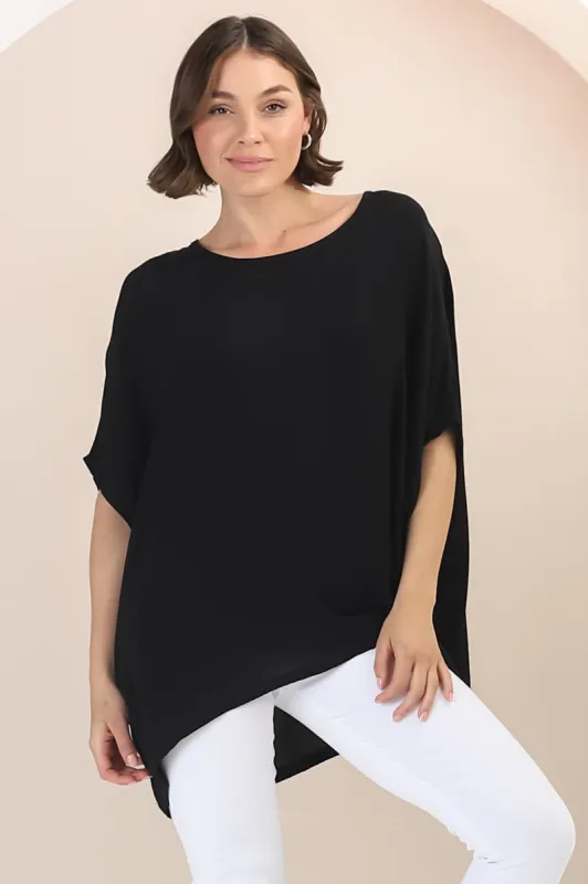 Garcia Top - Free-Size Drape Batwing Sleeve Top in Black sold by Salty Crush